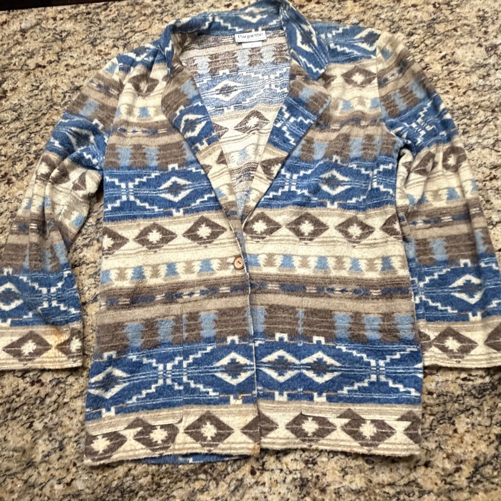 Vintage Paquette Byer California Southwestern Cardigan Blazer Blue‎ Brown Large